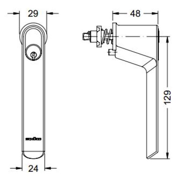 Shop für Türbeschläge, Fensterbeschläge und Türschließer - Schüco RC- Fenstergriff abschließbar, 1 Schaltstufe